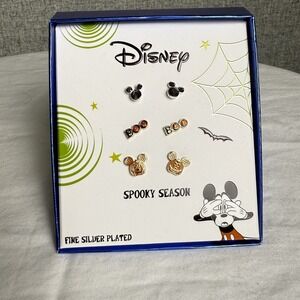 Disney Spooky Season Halloween Fine Silver Plated Stud Earrings Set Of 3‎ Boo